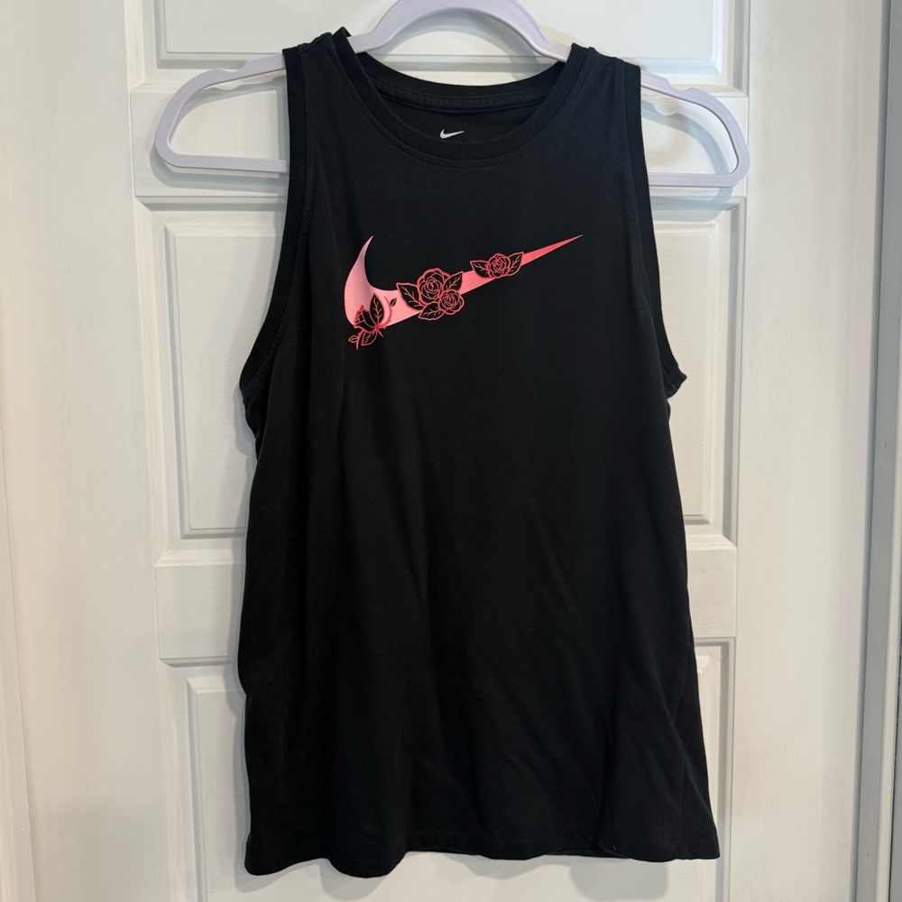 Nike Dri-Fit Pink Rose Swoosh Tank Top Black S EUC